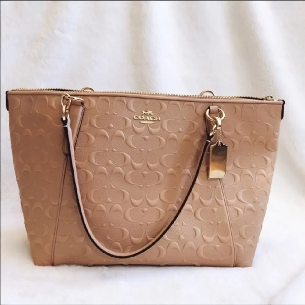 Coach Nude Pink Signature Embossed Leather Tote